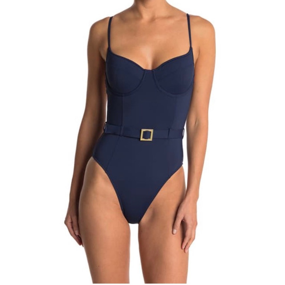 WeWoreWhat belted navy swimsuit NEW with tags